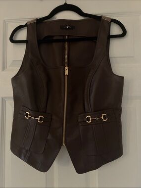7 For All Mankind Faux Leather Zip Front Vest with Gold Hardware